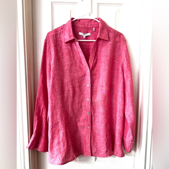 NEW Foxcroft XXL 100% Linen Button Up Shirt Pink Blouse Top - Picture 1 of 11